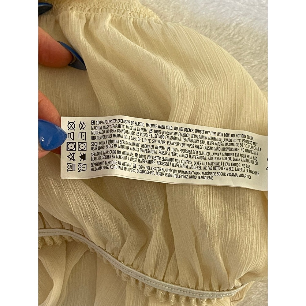 Forever 21 Cream Chiffon Ruffle V-Neck Cropped Blouse Balloon Sleeve Small - Picture 7 of 12